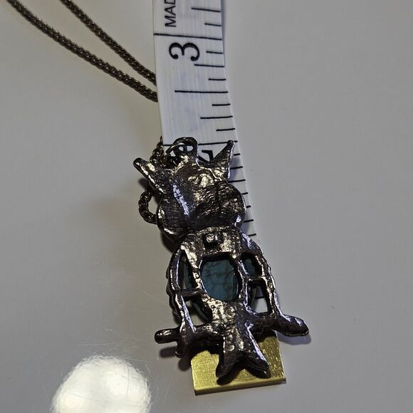 Silver Tone Blue Stone Owl Pendant Necklace 18" Chain - Picture 8 of 13